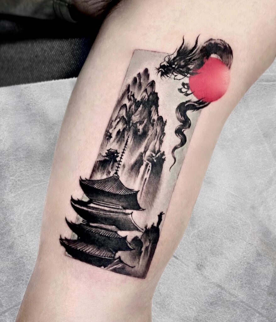 Gene Coffey on Instagram: “Pagoda #pagoda #watercolortattoo  #watercolourtattoo #woodblock #woodblocktattoo #cus… | Japanese tattoo,  Tattoos, Japanese tattoo designs