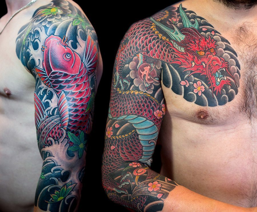 Tattoo tagged with gakkin grey stomach black big chest red  freehand breast japanese tatuaje tatuajes sleeve green  inkedappcom