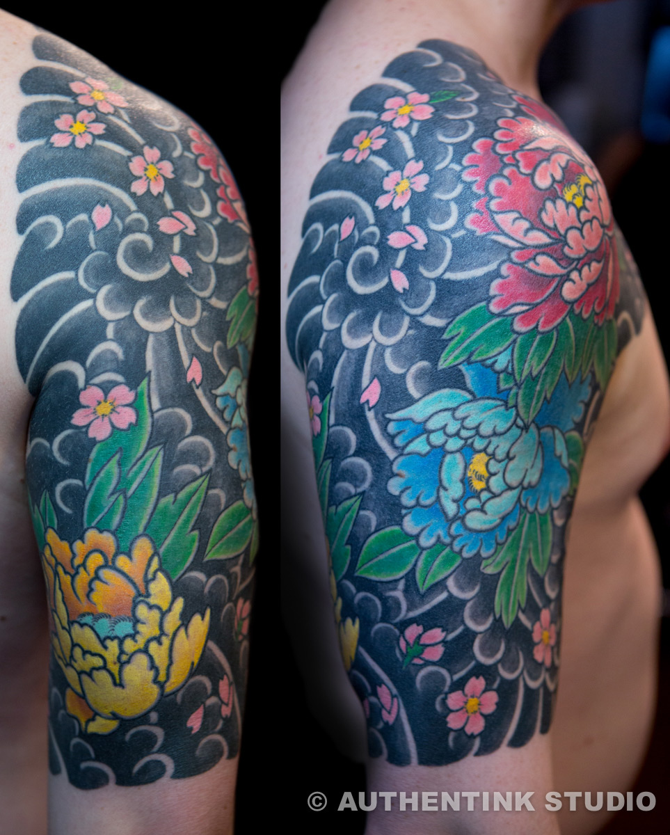 Traditional Japanese peony joint by  ALL DAY Tattoo BKK  Facebook