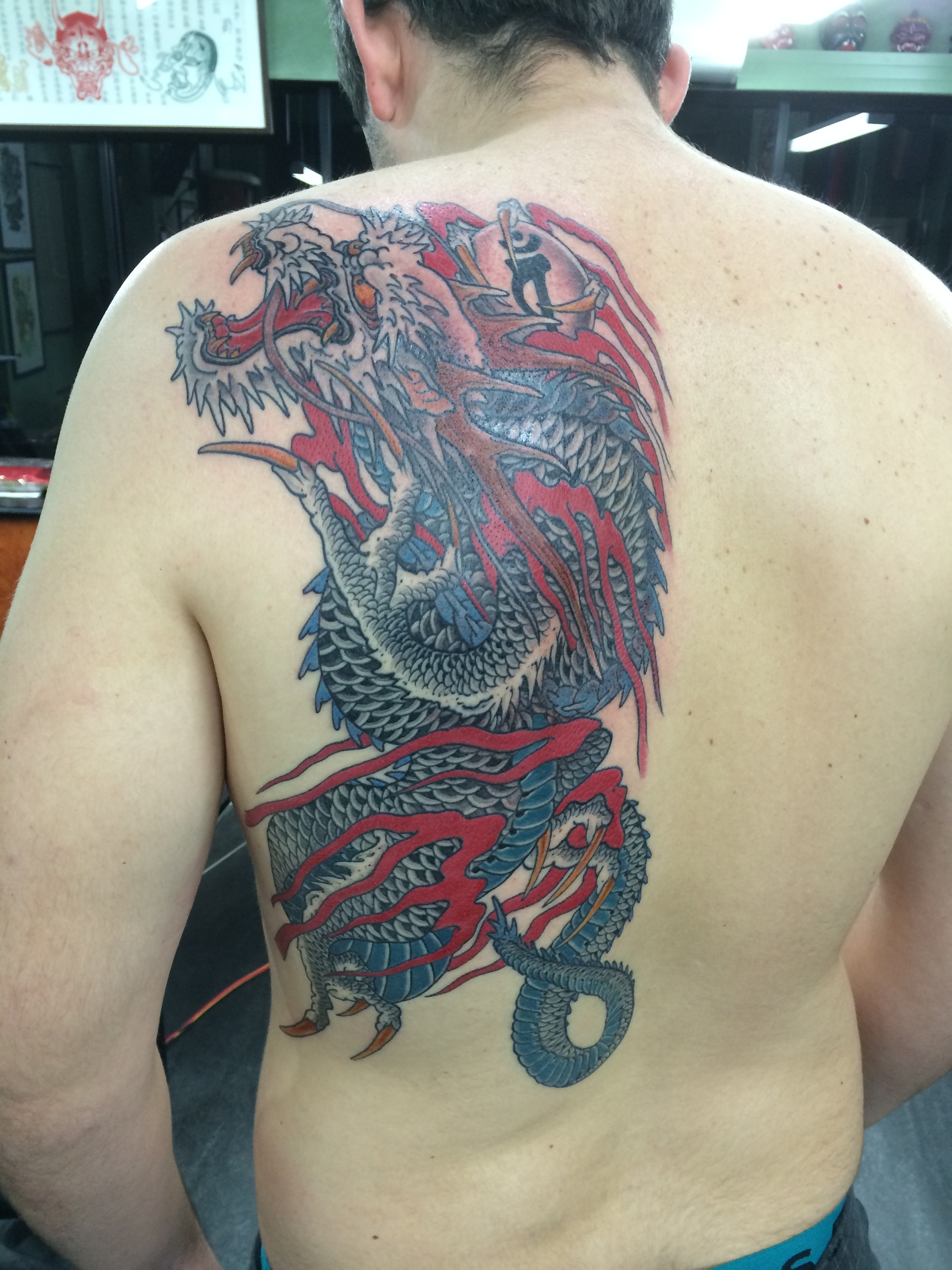 Dragon back piece finally complete for Dmitri as his first tattoo Go big  or go home       dragontattoos asiandragon  Instagram