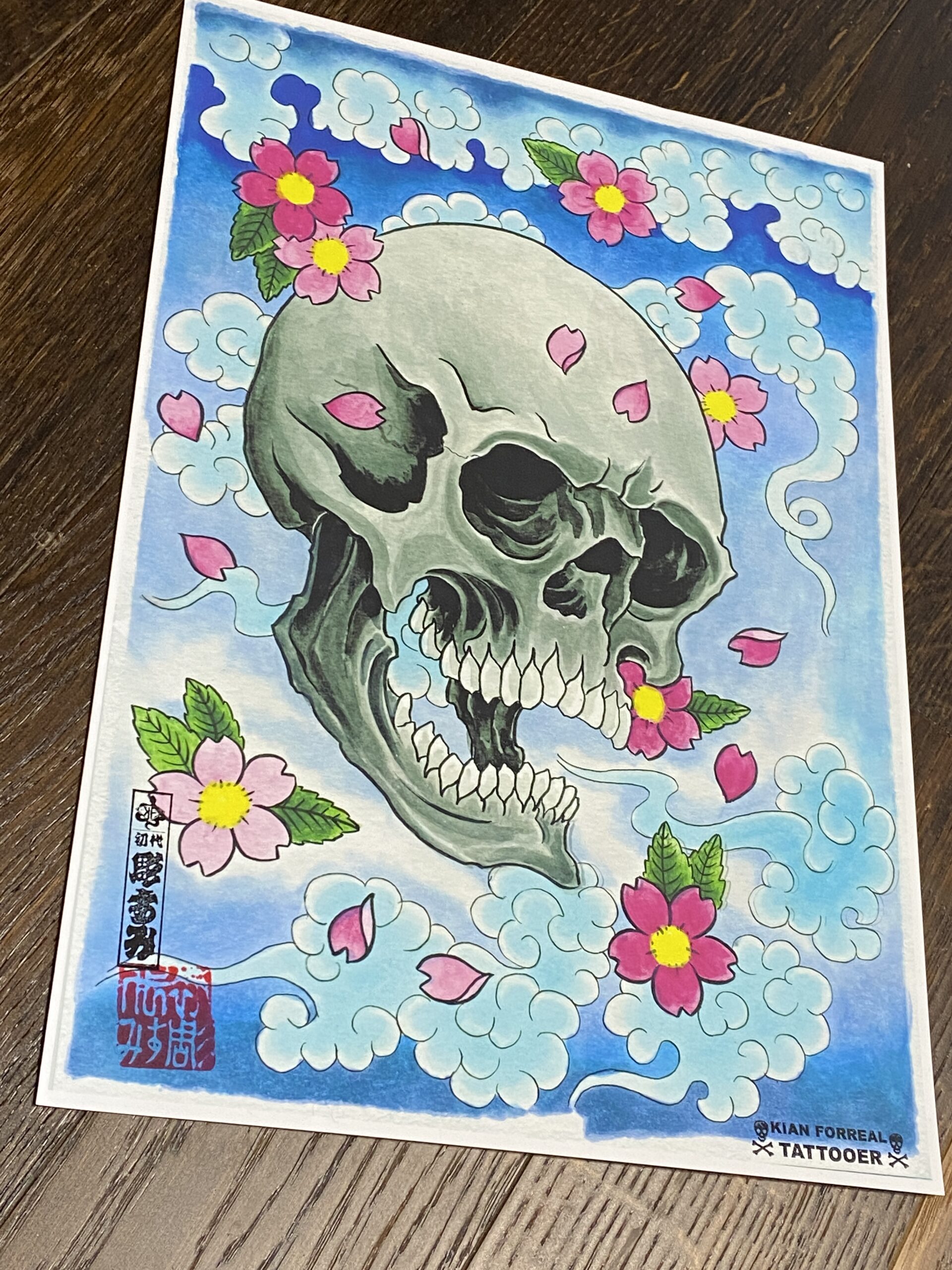 Skull and Sakura Print