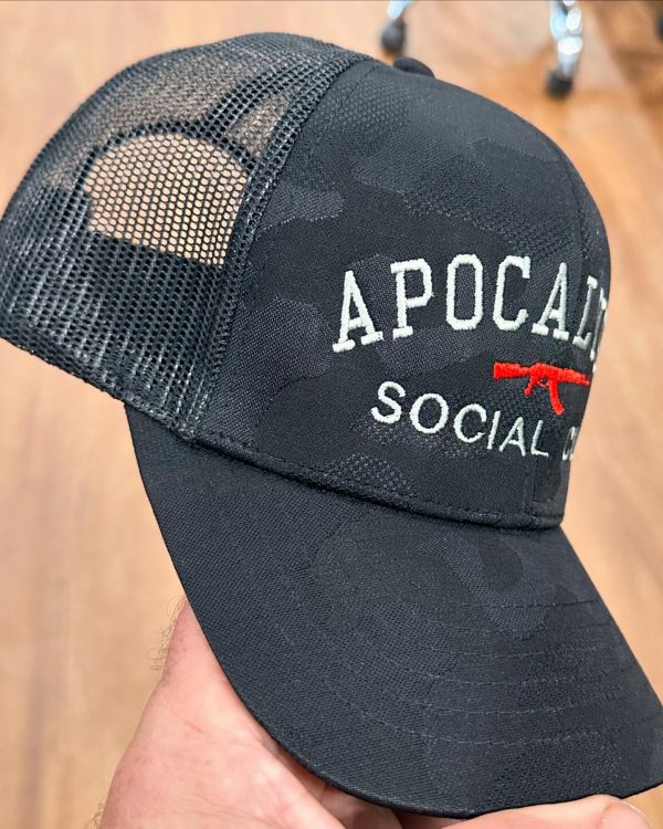 Apocalypse Social Club Embroidered Dark Night Camo Trucker Cap - Image 2