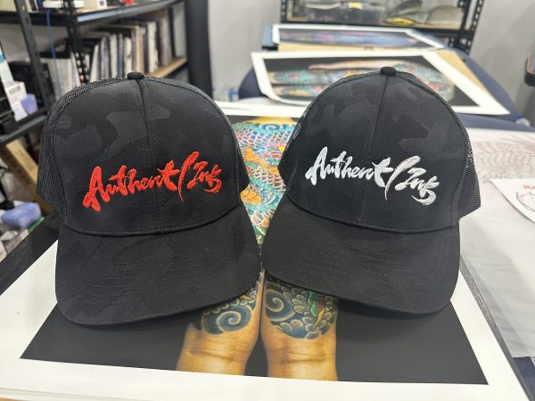 Authentink Dark Camo Lettering Brushstroke Embroidered Cap